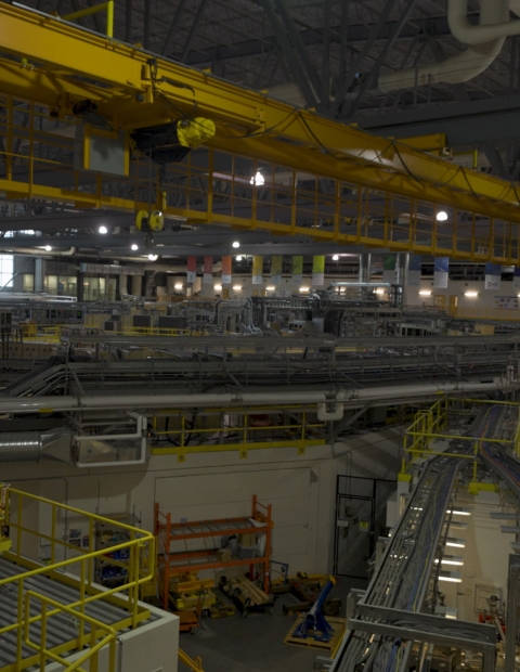 yellow crane and factory view at Canadian Light Source