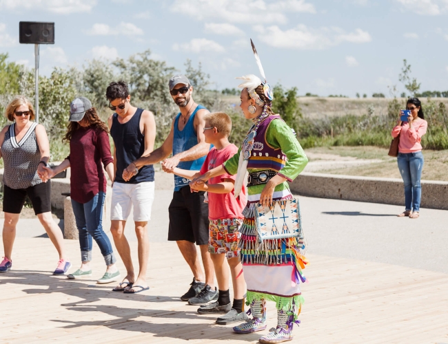 Indigenous peoples providing a dancing lesson