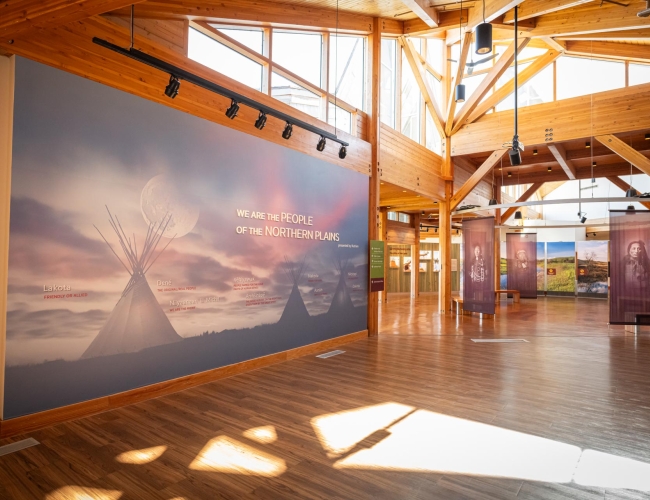 large mural of people of the northern plains in Wanuskewin