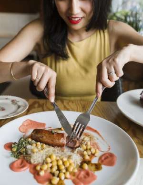 woman eating dinner