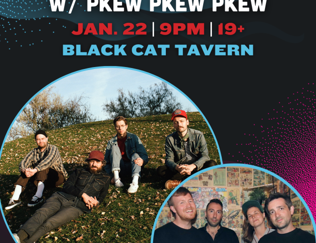 Poster of winterruption show: single mothers with pkew pkew pkew. Text says: jan. 22th, at 9pm, 19+ at the black cat tavern.